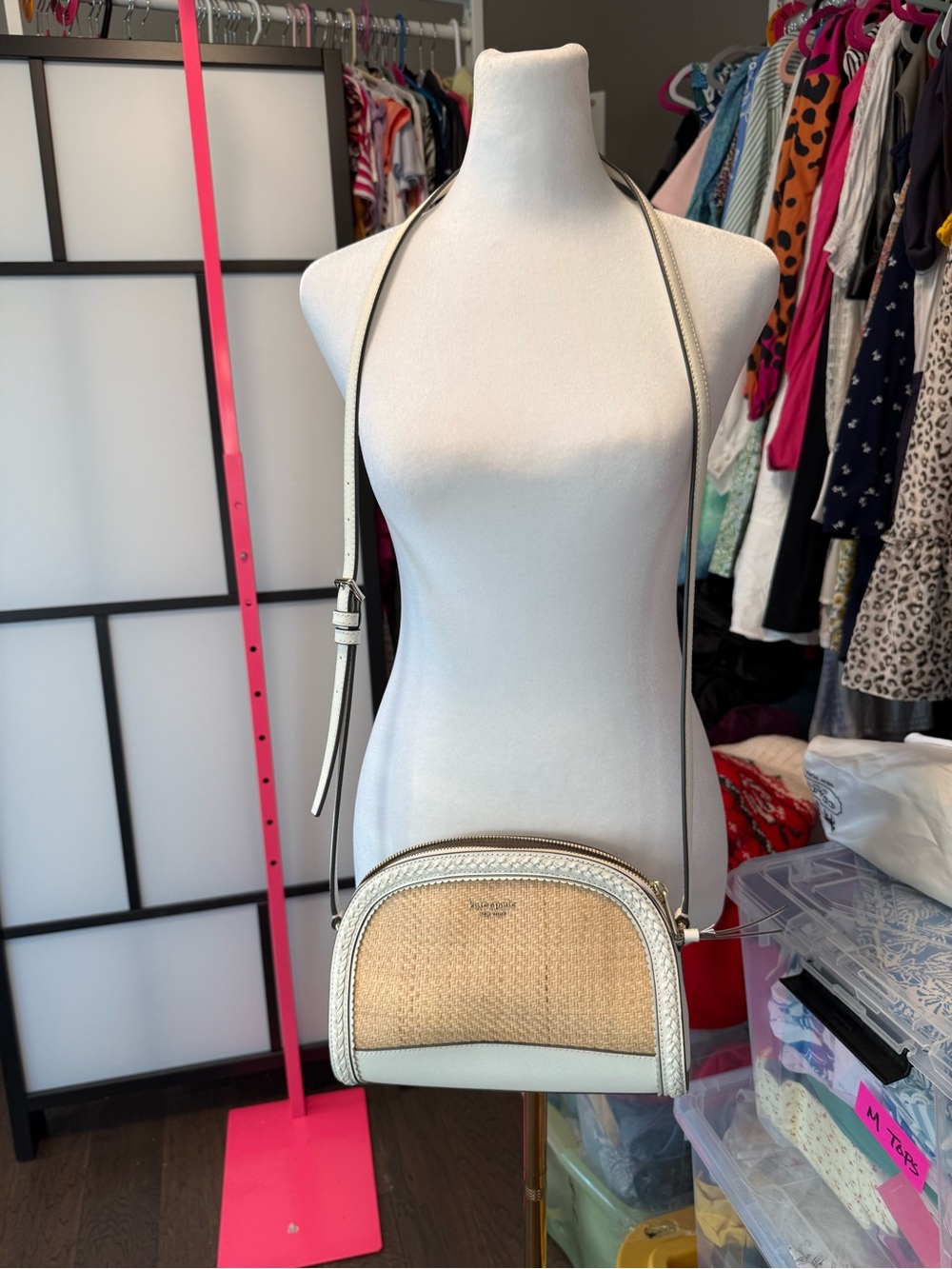 Kate Spade Reiley Straw Dome Crossbody Bag Raffia Colorblock Vintage